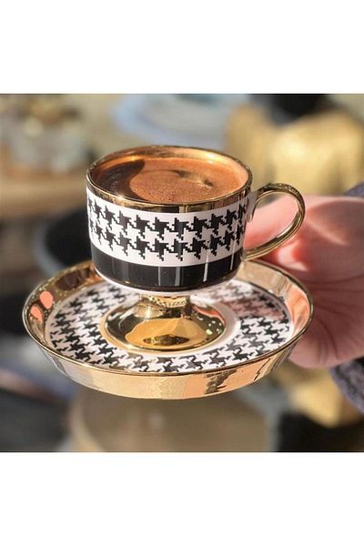 Onedekor Set of 6 Porcelain Luxury Colorful Houndstooth Coffee Cups