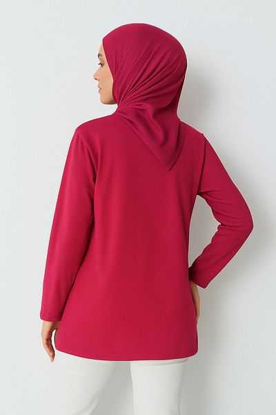 mirach Fuchsia Cotton Combed Cotton Tunic Blouse |   Long Sleeve Comfortable T-Shirt Stylish Top with Bandana Gift