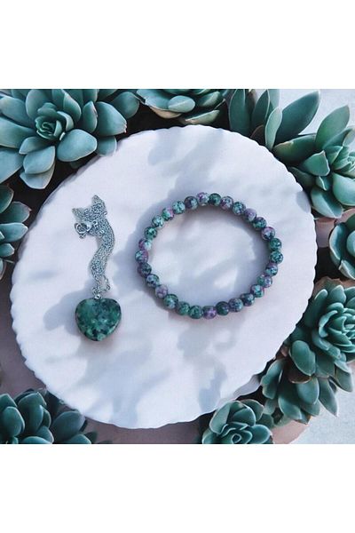 Mithril Club Natural Anyolite Stone Bracelet and Necklace Set