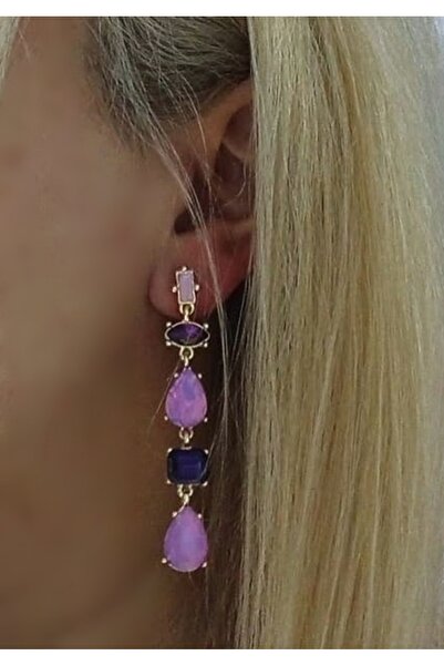 mos&more Mor Zirkon Taşlı Sallantılı Uzun Abiye Kadın Küpe