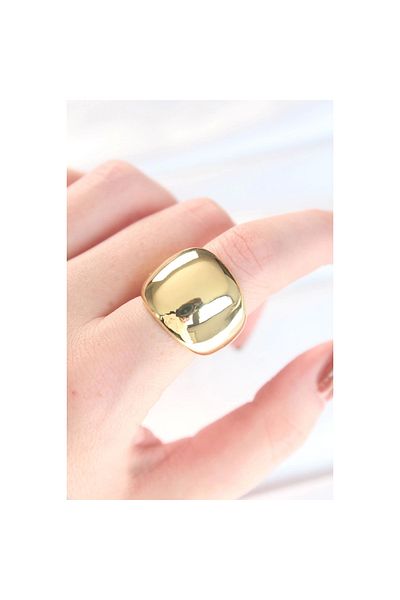 Marsilyan Gold Color Adjustable Curved Mirror Ring
