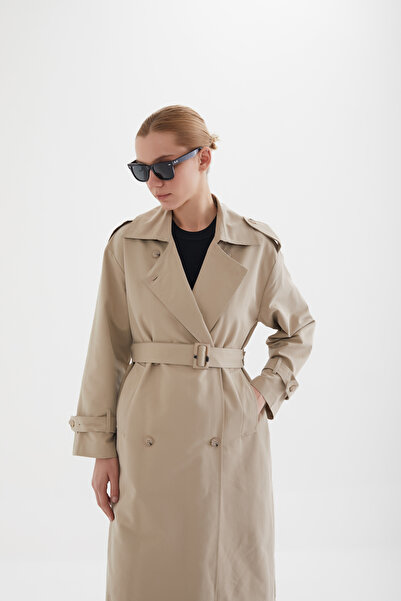 Perryes Women's Belted Epaulette Double Breasted Premium Trench Coat