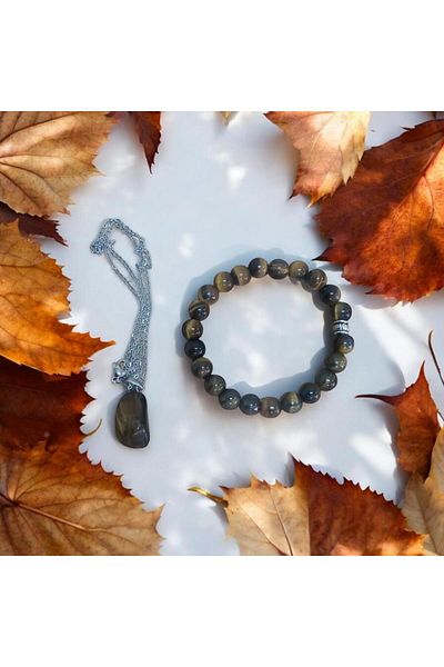 Mithril Club Natural Tiger Eye Stone Bracelet and Necklace Set