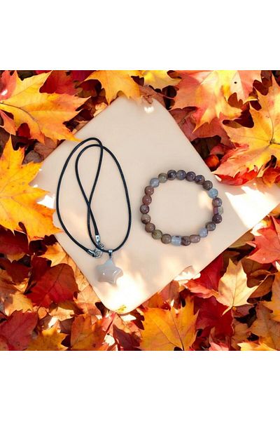 Mithril Club Natural Agate Stone Bracelet and Necklace Set