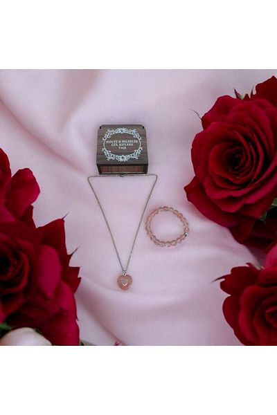 Mithril Club Natural Pink Quartz Stone Bracelet & Necklace Set
