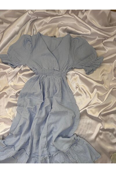 Butik Rochie din țesătură de muselină cu decolteu în V și talie elastică, alb...