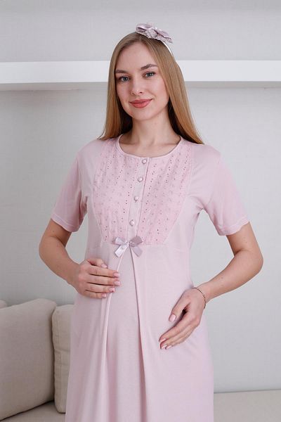 Lohussa Women's Pink Special Design Lace Maternity Dressing Gown Nightgown Set with Dressing Gown