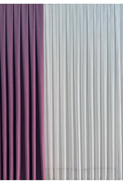 FİBELA PERDE YÜKSEK KALİTE 1/2 PİLE BEYAZ RENK MODERN AKİTA ÇİZGİ TÜL PERDE Ü...