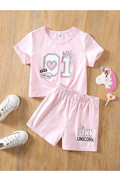 VESTIR BIEN 01 Set pentru copii, roz, cu imprimeu Unicorn, 100% bumbac