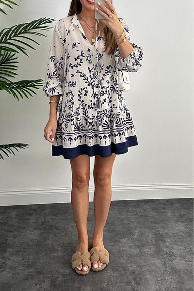 Suzi Patterned Long Sleeve Mini Dress 4S765