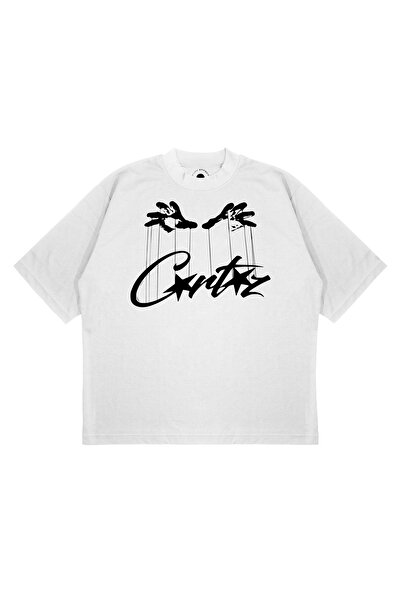 PURE EFFECT Tricou unisex CORTEIZ cu șnur, imprimat manual, cu croiala groasă