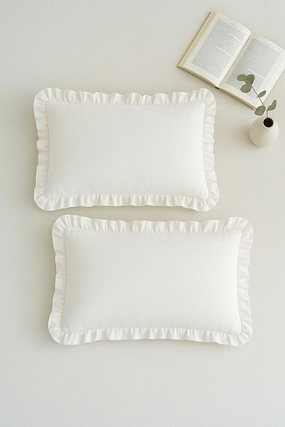 Uckan 100% Cotton 2 Piece Ecru Frilly Pillow Case 50X70