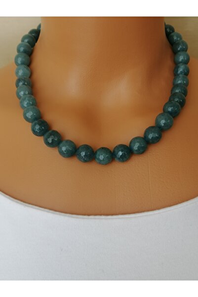 LemaStone Doğal taş kolye; 12 mm Faset Mavi Ceyt Kuvars Taşı