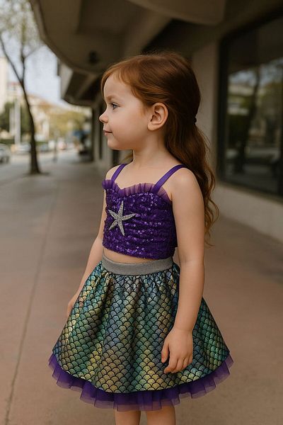 SIRRI Girl's Mermaid Costume Shiny Sequin and Sequin Special Design Dress (3-8 Years)