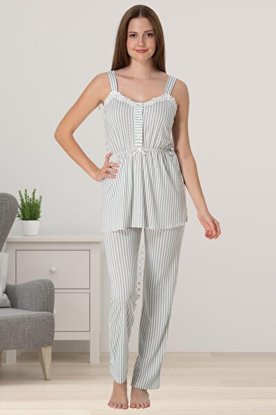 BLACKMORE Women's Gray Striped Maternity Dressing Gown 3-Piece Pajama Set