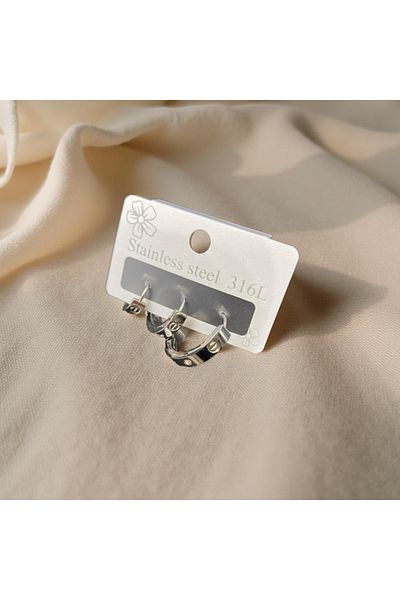 FM Modern 316L Steel Stylish Silver Color Stone Earrings - Ideal for Everyday and Special Occasions