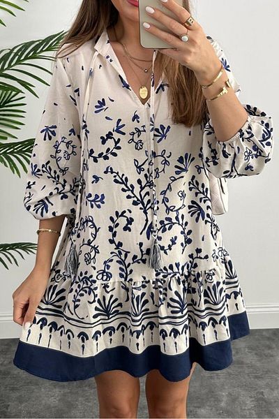 Suzi Patterned Long Sleeve Mini Dress 4S765
