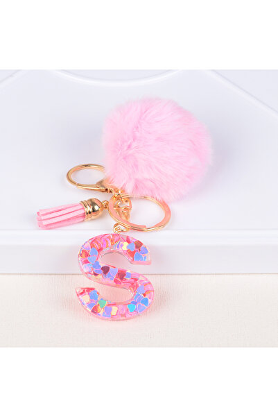 Choice S Fashion pink hairball Sequin heart A To Z Letter Keychain 26 Initial...