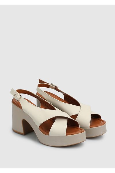 Provoq Ecru Leather Women's Heeled Sandals