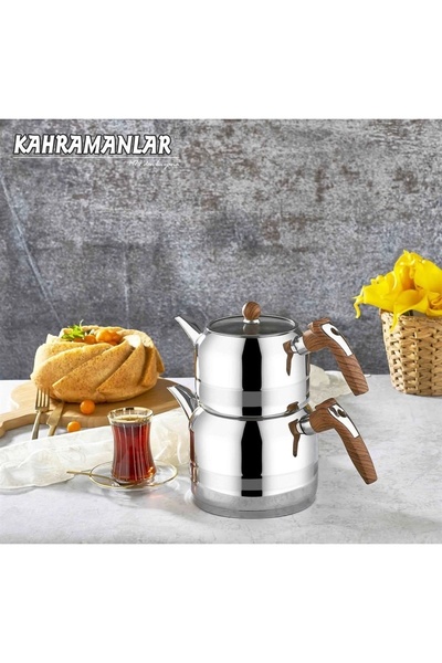 Genel Markalar Gri Ahşap Saplı Çaydanlık Mini Boy