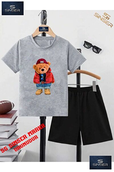 SS SİNSER Tricou cu gât rotund cu imprimeu special pentru copii „BEAR WITH RE...