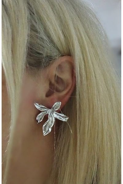 mos&more Silver Flower Design Large Women's Earrings