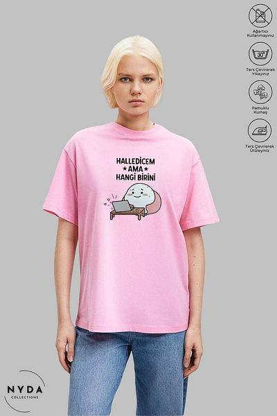 Nyda Collections Unisex Crew Neck Halledicem αλλά ποιο τυπωμένο βαμβακερό μπλουζάκι με κοντό μανίκι