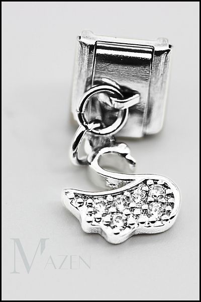 MAZEN Swan Dangle Italian Steel Bracelet Charm