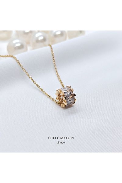 CHICMOON STORE Gold Color Stone Steel Cylinder Necklace