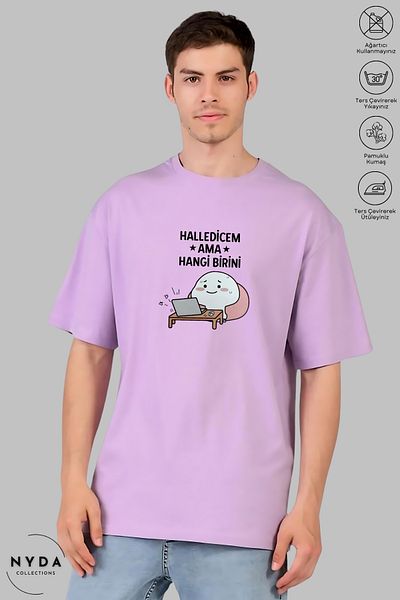 Nyda Collections Unisex Crew Neck Halledicem αλλά ποιο τυπωμένο βαμβακερό μπλουζάκι με κοντό μανίκι
