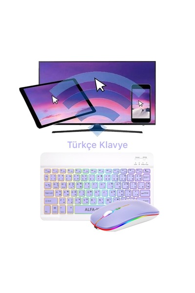 Alfa MEC Ipad 9. 8. 7. Nesil 10.2" 2021 Uyumlu Aydınlatmalı Işıklı Kablosuz Bluetooth Klavye+mouse rgb-set
