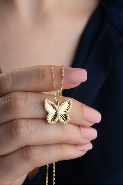 Silvano Jewelry 925 Ayar Gümüş Kalemli Kelebek Kolye