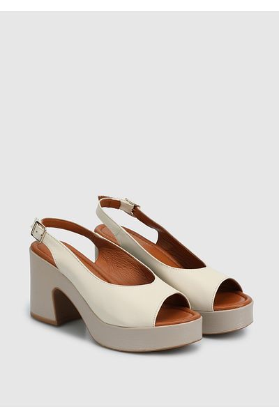 Provoq Ecru Leather Women's Heeled Sandals