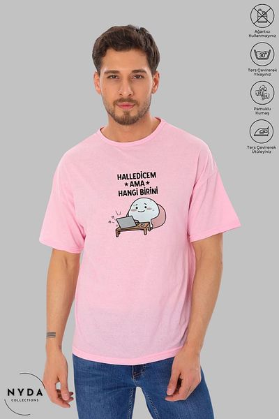 Nyda Collections Unisex Crew Neck Halledicem αλλά ποιο τυπωμένο βαμβακερό μπλουζάκι με κοντό μανίκι