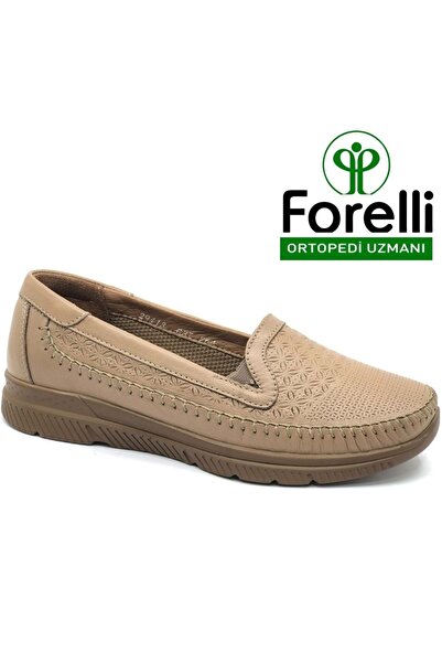 Forelli Eterna Genuine Leather Orthopedic Comfort Women's Casual Shoes Beige
