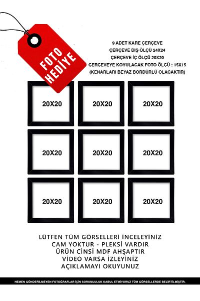 yeditepe hayat 9 PIECES 20X20 FRAME - BLACK MDF FRAME - PASTE - AS - DESKTOP