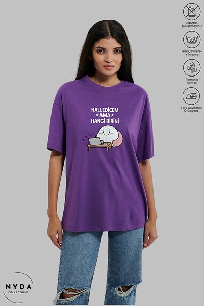 Nyda Collections Unisex Crew Neck Halledicem αλλά ποιο τυπωμένο βαμβακερό μπλουζάκι με κοντό μανίκι