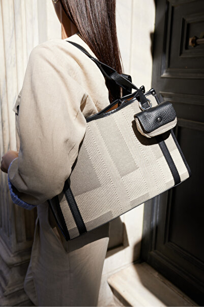 ANGELİNA JONES Flofy Women's Gray Black Fabric Imported Shoulder Bag