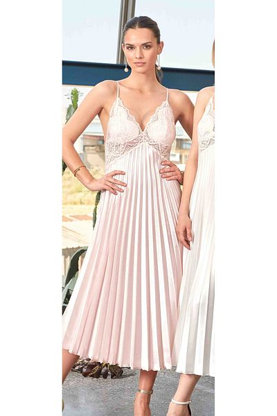 Nurteks 9337 Long Pleated Silky Satin Nightgown