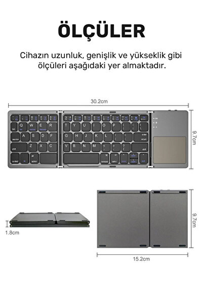 Cloody Touch Pro Katlanabilir Bluetooth Type-c Klavye Türkçe Q Android / Ios