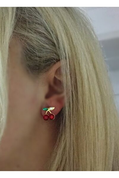 mos&more Gold Taşlı Kiraz Küçük Kadın Küpe