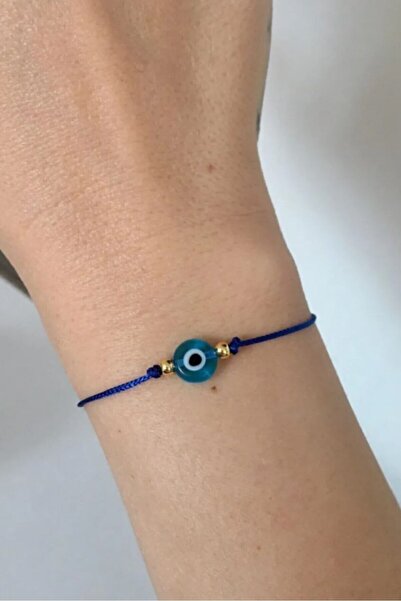 bygüneşaccessories Cam Nazar Boncuğu Detaylı Mavi Ip Tasarım Bileklik BİL001