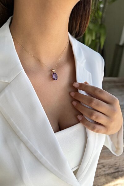 Utku Kuyumculuk 14 Ayar Ametist Taşlı Altın Kolye