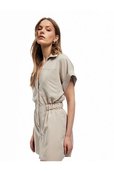 Koton Cupro Modal Fabric Pocket Detail Elastic Waist Short Sleeve Shirt Collar Shorts Jumpsuit