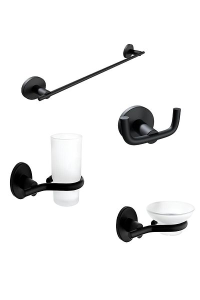 Zethome Nero Black 4 Piece Stainless Wall Mounted Towel-Rack-Hanger-Soap Dispenser-Toothbrush Holder Set