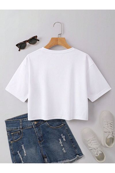 VBSVİBES Paris City of Love Printed Women's Crop White T-Shirt