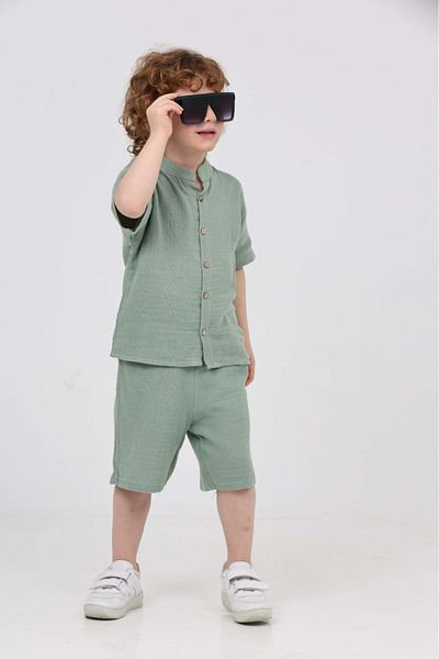 ninita kids Muslin Judge Collar Short Sleeve Shorts Suit