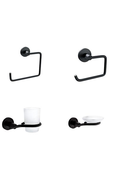 Zethome Nero Black 4 Piece Stainless Wall Mounted Square Towel Holder-Tissue Holder-Soap Dispenser-Toothbrush Holder Set