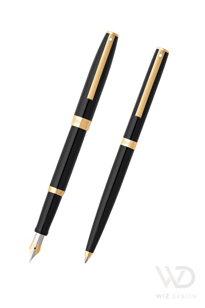 Sheaffer Wizdesign Sagarıs Dolmakalem Ballpoint Pen Glossy Black Gold Set Special Gift Boxed