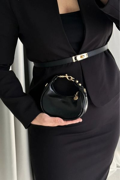 LEONAS Accesoriu detaliat pentru femei de mărime mini - Geantă de mână și de umăr neagră Miusa